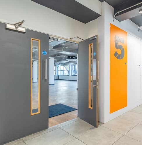 Door with orange 5 signage