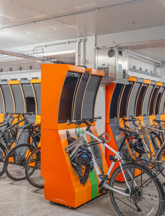 Orange lift doors on a typical floor
