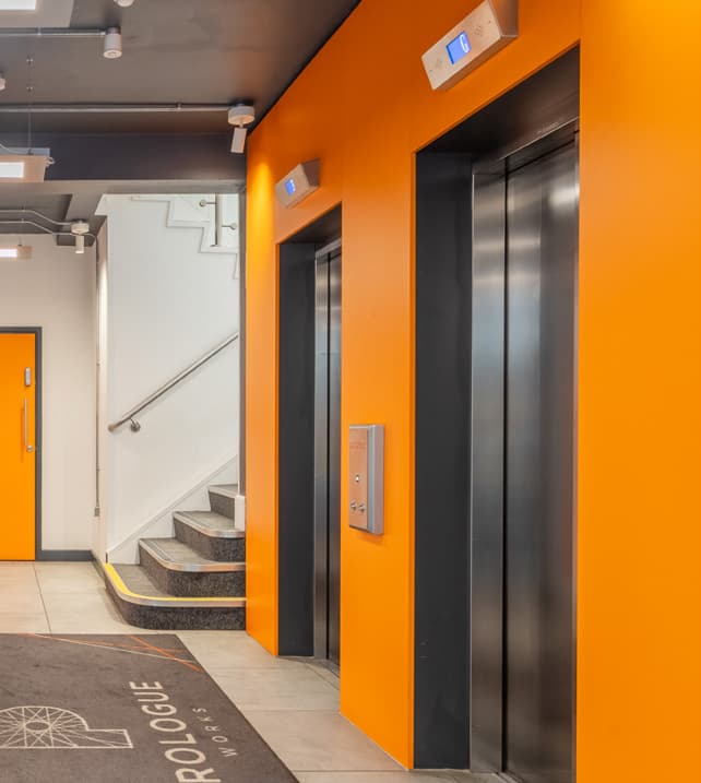 Parking level with large orange PARKING lettering